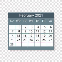 1407_Calendar 2021. Week starts on Sunday. February