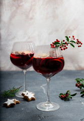 Home made mulled wine served in the wine glasses