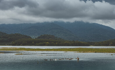 Mountain lake view with rainy season.