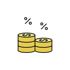 coins, money, discount line icon. Elements of black friday and sales icon. Premium quality graphic design icon. Can be used for web, logo, mobile app, UI, UX on white background