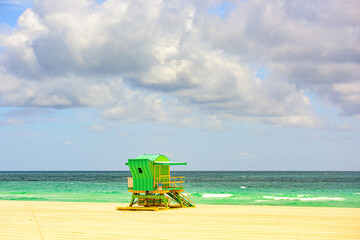 Miami Beach Lifeguard Stand in the Florida sunshine. Sunny day in Miami beach.