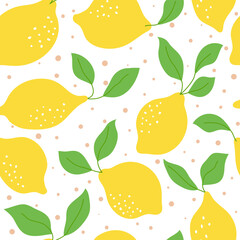 Endless background with lemons and texture. Botanical vector illustration on white. Modern lemons wallpaper. Trendy design for wrapping paper, fabric, wallpaper, background, textile