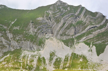 structure folded carbonate rock beds in the mountains of Montenegro Europe
