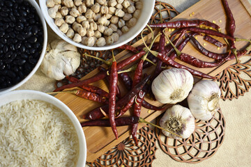 Top view of cooking ingredients