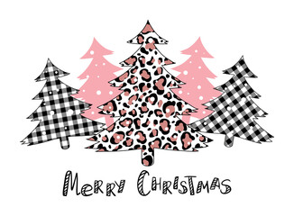 Plaid Christmas tree winter forest leopard tree vector
