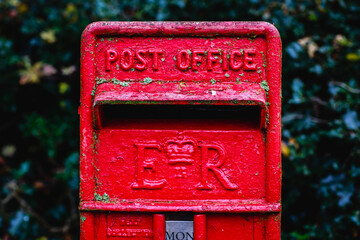 close up of red post box