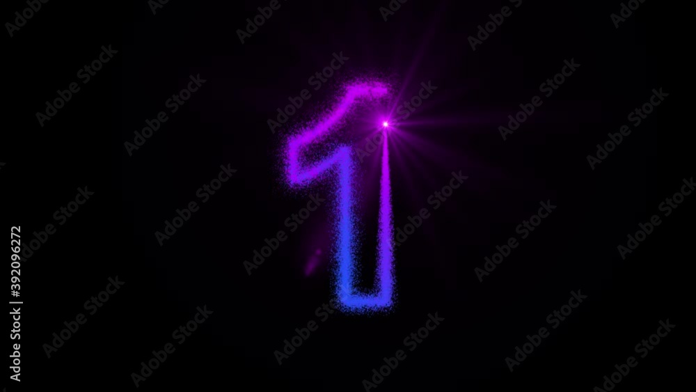 Poster 1 - glowing point of light shapes the outline of the number 1 and dissolves it into particles of col