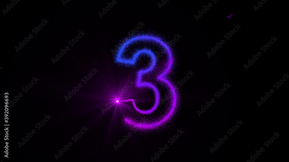 Poster 3 - glowing point of light shapes the outline of the number 7 and dissolves it into particles of col