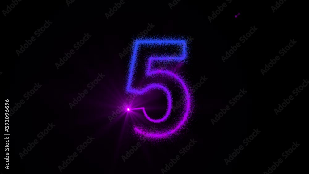 Poster 5 - glowing point of light shapes the outline of the number 7 and dissolves it into particles of col