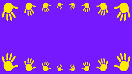 Fototapeta na wymiar Yellow baby hand on purple background