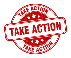 take action stamp. take action label. round grunge sign