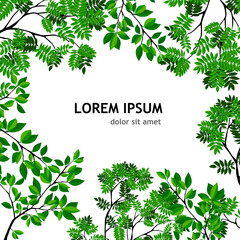 Obraz premium Background frame made of green leaves. Mixed media. Vector illustration