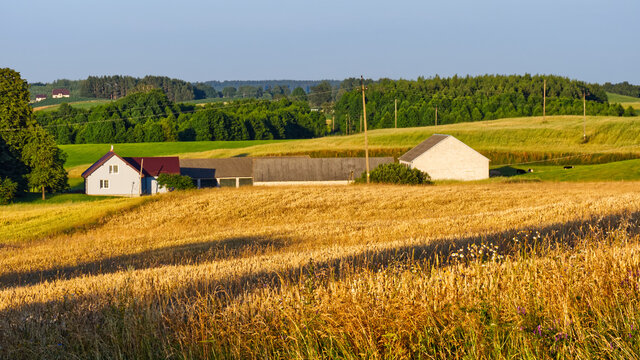 Peaceful Polish farms on beautiful countryside - on rural areas.