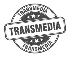 transmedia stamp. transmedia label. round grunge sign
