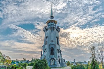 bell tower of St. Daniel in the Christian Orthodox Temple complex of St. Eugene in the village...