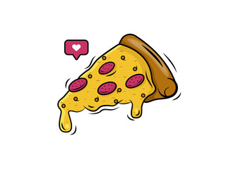 Pizza slice. Food icon. Flat style illustration. One slice of pizza on white background. One slice of pizza on white background illustration. Food icon