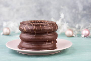 Traditional german christmas chocolate cake called Baumkuchen, winter season sweets