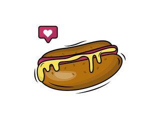 Hotdog. isolated flat illustration fast food for poster, menus, brochure, web and icon fastfood.