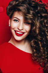 happy smiling woman with beautiful curly hair