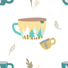 natural Cup pattern, fabric pattern, cartoon Cup illustration, vector image