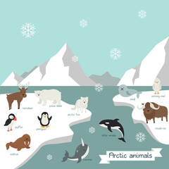 Cartoon cute arctic animals