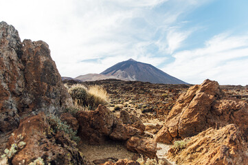 Fantastic landscape and view of the Teide stratovolcano in Spain, Canary Islands.