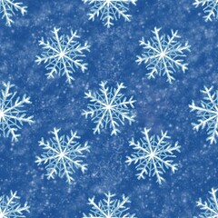 Christmas seamless pattern. Snowflakes on a blue background. Design for holiday wrapping paper