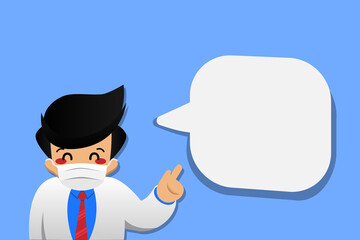 Cartoon doctor raised his hand up with empty bubble