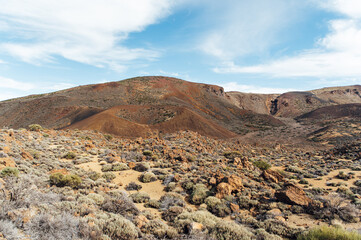 Teide National Park. Beautiful view of volcano mountain rocks desert crater.