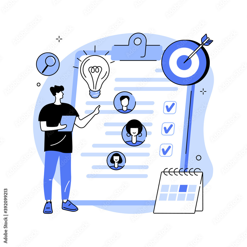 Poster project management abstract concept vector illustration. business analysis, planning process, projec