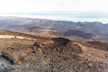 Teide National Park. Beautiful view of volcano mountain rocks desert crater.