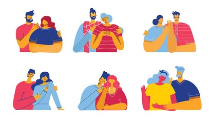 Vector Valentine illustration cards of happy couples in love