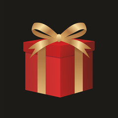 Gift box in red on black background. Each variation in color in gradients is in 100 steps, therefor also suitable for big prints. Vector illustration. EPS10.