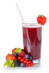 Berry smoothie fresh fruits fruit juice drink berries in a glass isolated on white