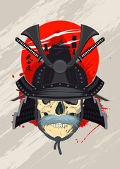 Samurai skull dressed in helmet portrait