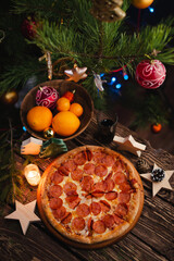 pizza with Christmas decorations