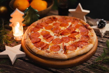 pizza with Christmas decorations