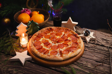 pizza with Christmas decorations