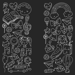 Education icons set. School and colledge. Creativity and imagination.