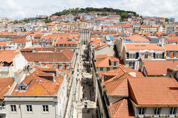 Fototapeta na wymiar Skyview, panoramica o vista de la ciudad de Lisboa, pais de Portugal