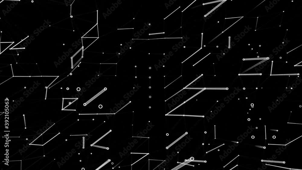 Poster abstract seamless loop background of glowing dots and lines mesh on black, connection tech graphic c