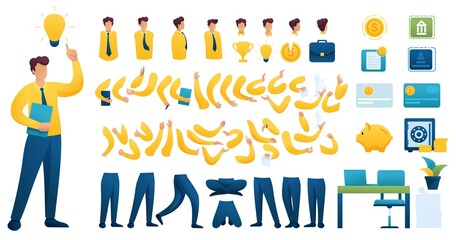 Constructor for creating a Businessman N 2. Create your own Businessman character with a Set of hands and feet. Flat 2D vector illustration