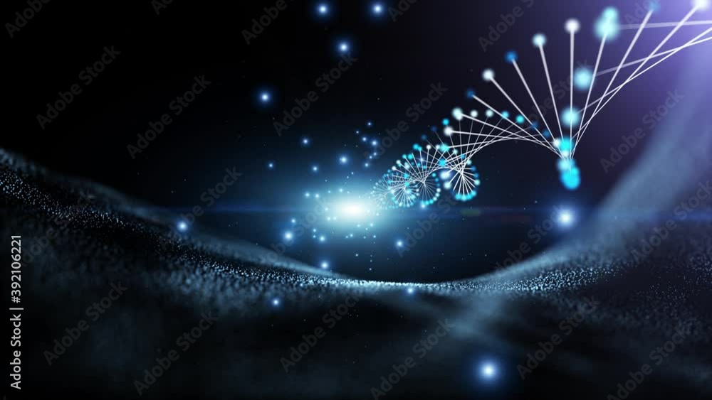 Aufkleber artistic dna helix structure rotation with blurry dots animation background.