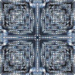 kaleidoscopic 3D patterns of PCB making geometric labyrinth type puzzle images in shades of blue-grey