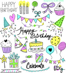 set of birthday party hand drawn hand writing vector elements celebration happy time