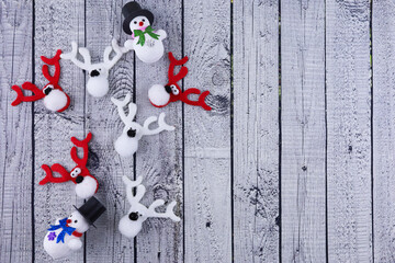 christmas decorations on wooden background