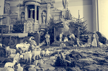 Christmas Nativity scene in local church made with great care and devotion.