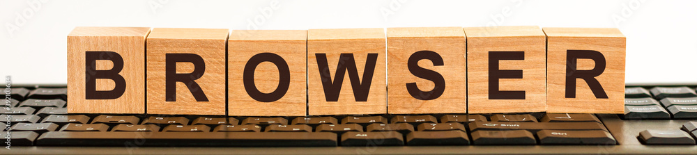 Fototapete browser word made with building blocks jn the black keyboard