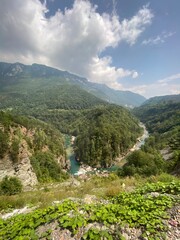 view from the bridge to the mountain in Montenegro 