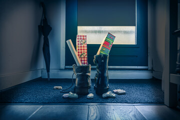 Sinterklaas, children put down the shoe, early in the morning, typical Dutch party tradition, get...